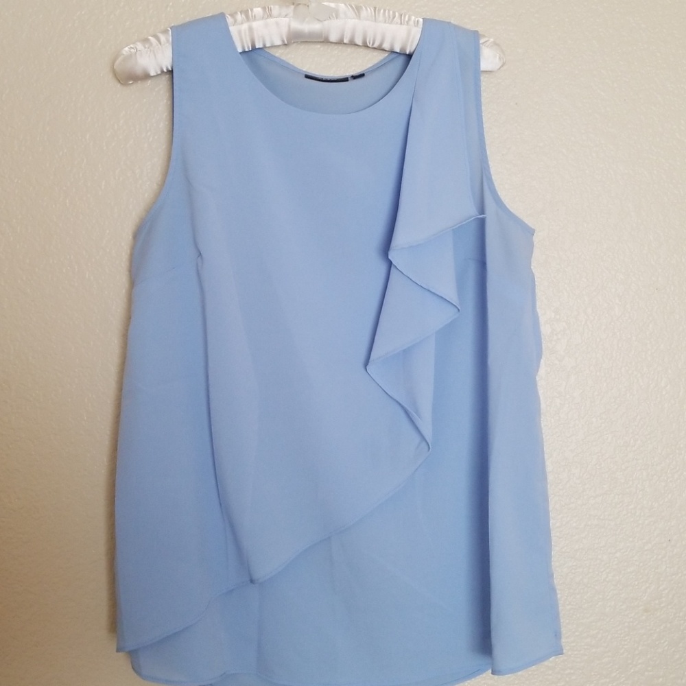 Short sleeve ruffle accent blouse